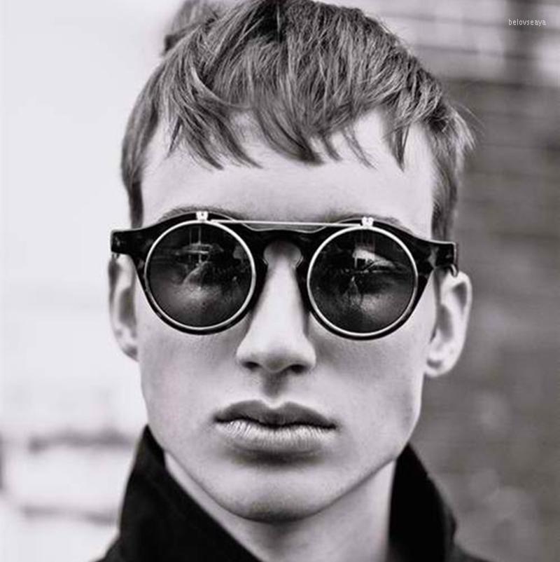 

Sunglasses 2022 Retro Trendy 90s Vintage Round SteamPunk Flip Up Classic Double Layer Clamshell Design Sun Glasses