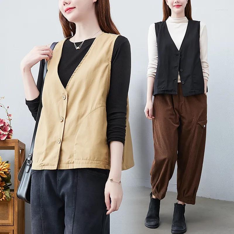 

Women's Vests Women's Linen Cotton Vest Waistcoat Elegant Sleeveless Coat Open Front Tops Single-Breasted Khaki Black Outerwear Female