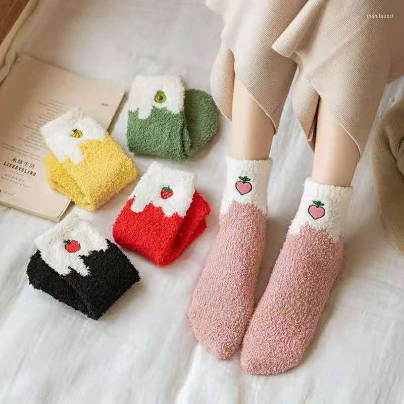 

Women Socks Funny Cotton Thickening Strawberry Fluffy Ladies Winter Cashmere Short Black Sock Breathable Warm Casual Female Sox, Red