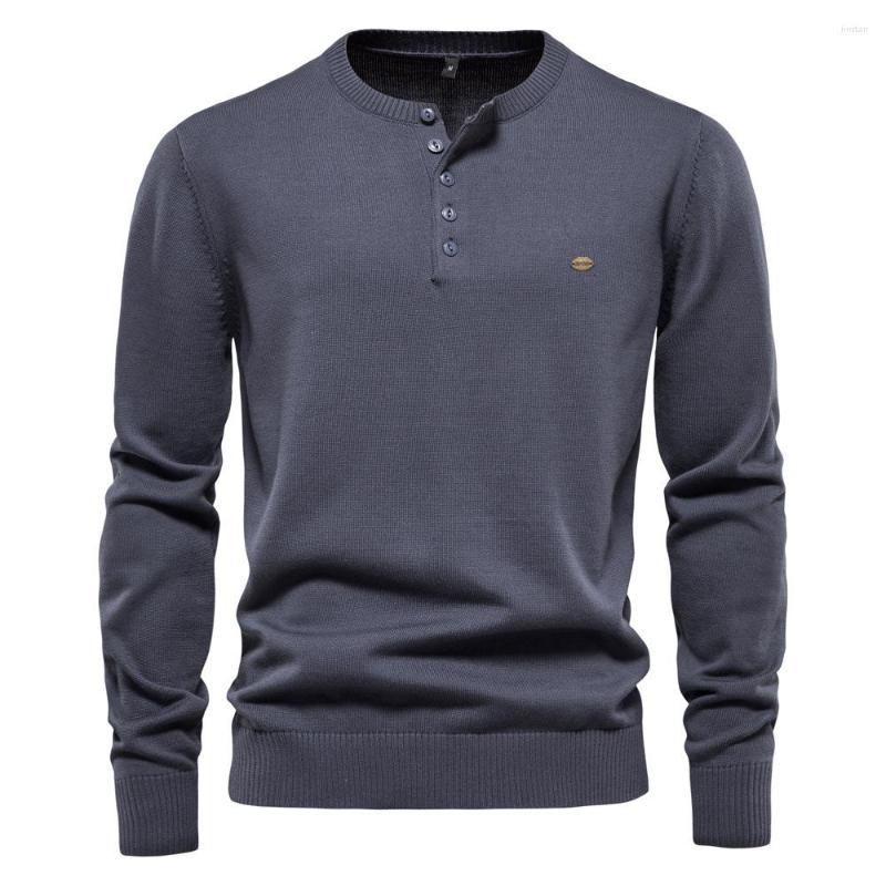 

Men' Sweaters European Code 2022 Autumn And Winter Men' Cotton Sweater Solid Color Henry Collar Pullover Knitted For Men, Black