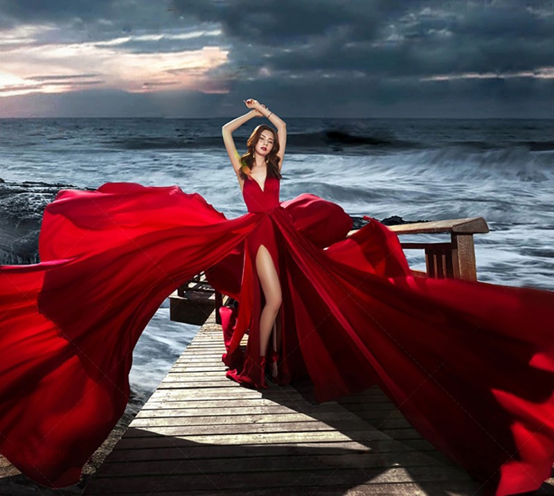 

Sexy Evening Dresses With Long Train Vestido Longos Dark Red V-neck Prom Party Wear 2022 Robe De Soiree High Slit Formal Gown Photography, Black