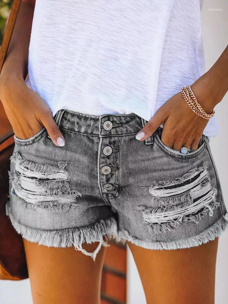 

Women's Shorts Women's Women Fashion Ripped High Waisted Rolled Denim Vintage Hole Summer Pocket Button Short Jeans Ladies, Black