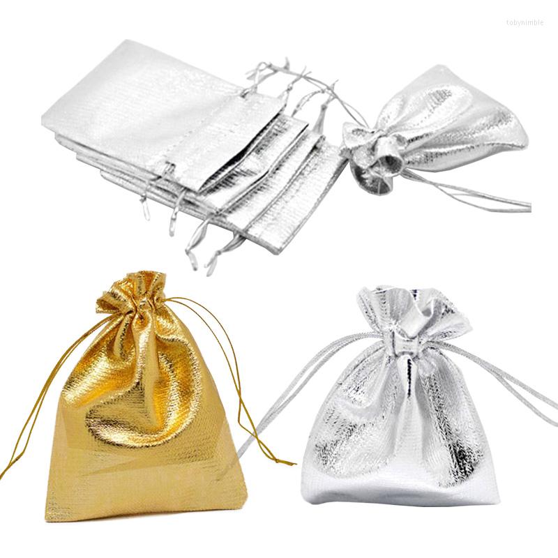 

Jewelry Pouches 7x9 9x12cm 50pcs/lot Adjustable Packaging Cloth Bag Silvery/Golden Drawstring Wedding Gift Storage