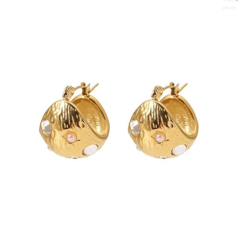

Hoop Earrings Fashion 18K Gold Plated Stainless Steel Jewelry Gift Hemisphere Charm Pearl Women's Versatile
