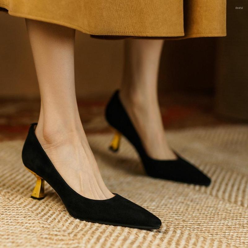 

Dress Shoes EshtonShero Women Pumps Kid Suede Leather Fashion Casual Pointed Toe Slip On Platform Black Spring Female Feetwear