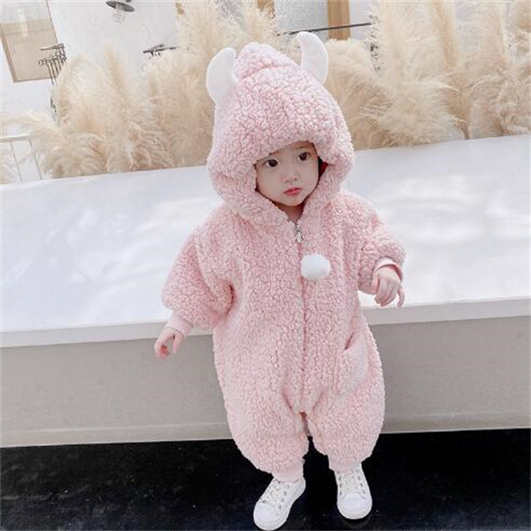 

Baby Rompers boys and girls Angel's wings plush thickened one-piece cotton padded clothes in winter GC1699, Blue