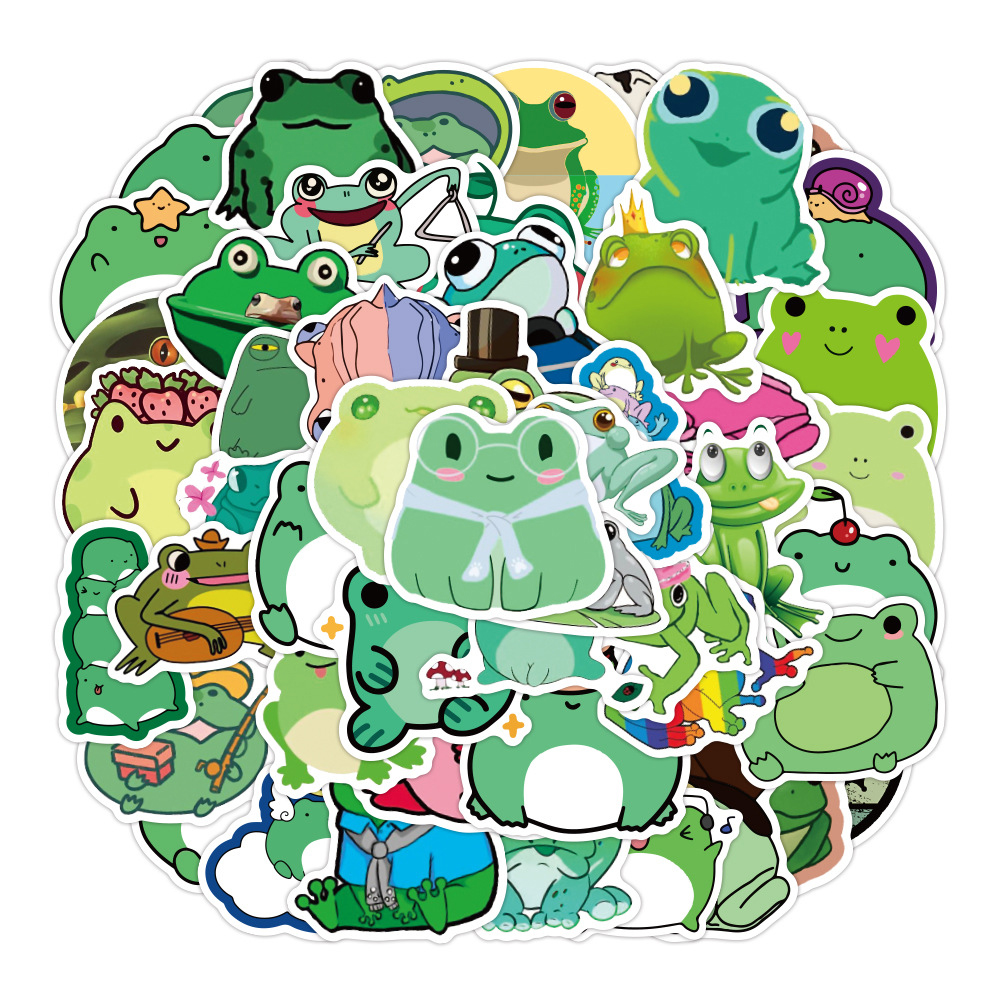 

50PCS frog stickers Cartoon for Teen Kids Water Bottle Cool Waterproof Decal for Girl Laptop Bicycle Skateboard Phone Computer, Multi colors