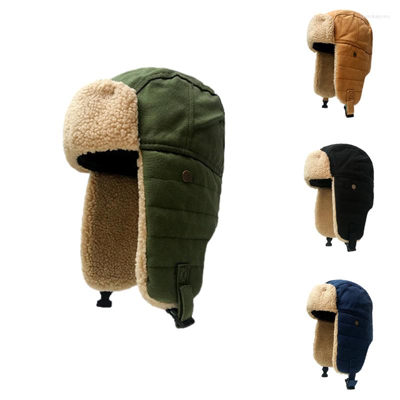 

Berets Men Bomber Hats Russian Trapper Cap Earflap Snow Hat Thick Warm Outdoor Windproof Cycling Ski Adjustable Balaclava, Green