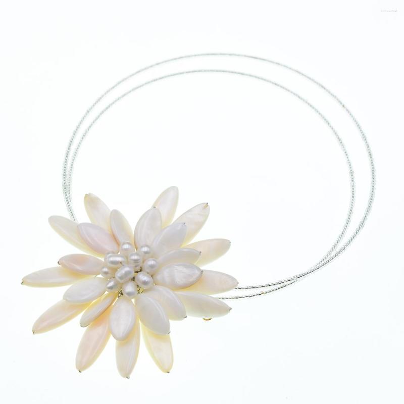 

Choker Sea Shell Flower And Freshwater Pearl Chocker Necklace 17inch Weholesale Beads Gift FPPJ