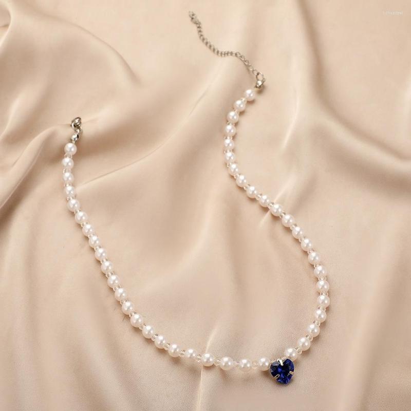 

Choker Pearl Necklace Blue Love Short Chain Crystal Clavicle Women Birthday Gift Jewelry Drop