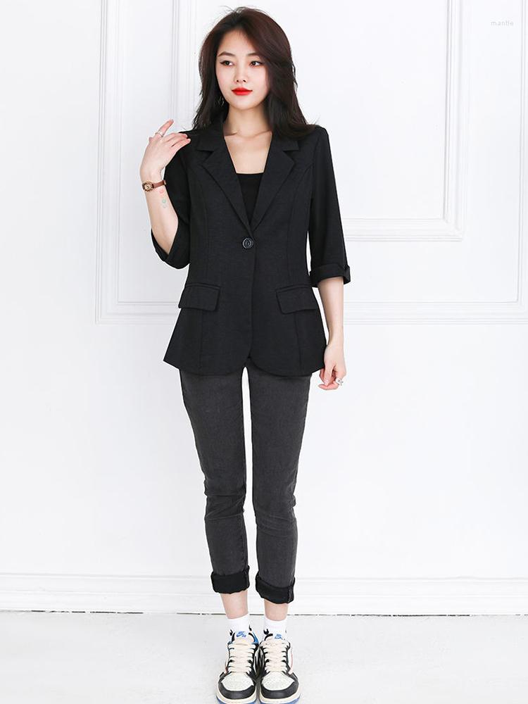 

Women's Suits Office Lady Thin Blazer Women Three-Quarter Sleeve Spring Summer Slim Short Suit Jacket One Buckle Blousers -5XL 412A1453, Black