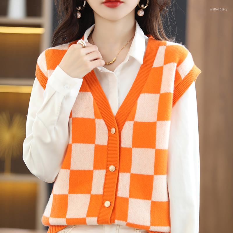 

Women's Knits Spring And Autumn Style All-Match Knitwear Women's V-Neck Color-Blocking Meat-Covering Sweater Cardigan Sleeveless Vest, Green