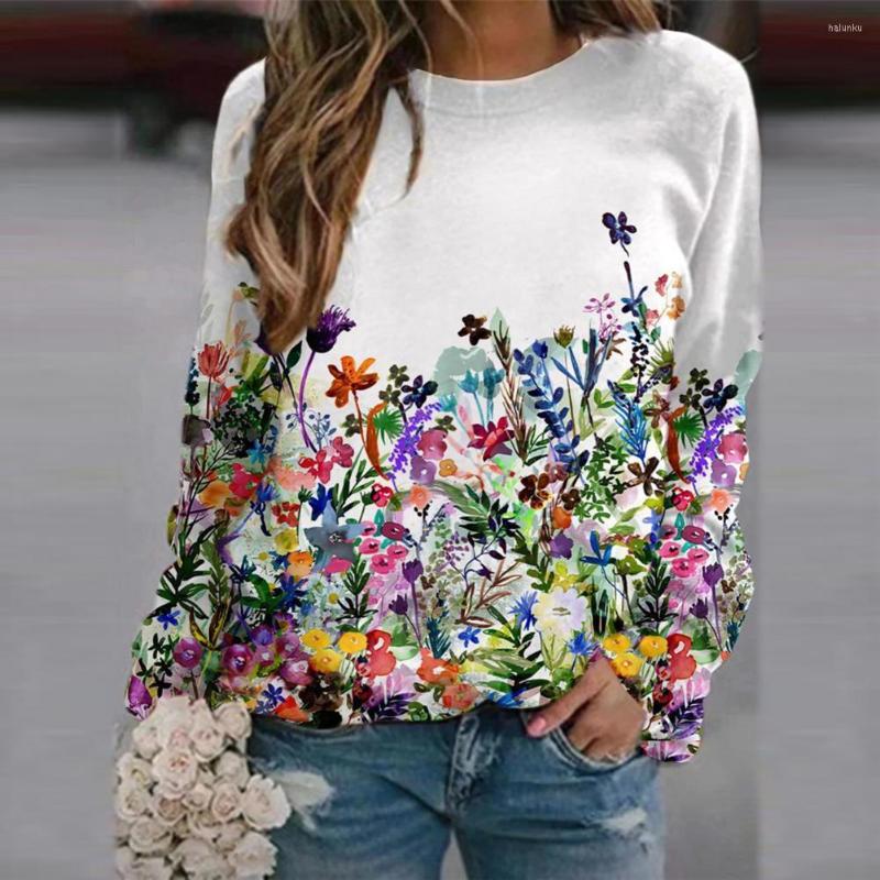 

Women' Hoodies Floral Print Accessory O Neck Sweatshirt Top For Jogging, White