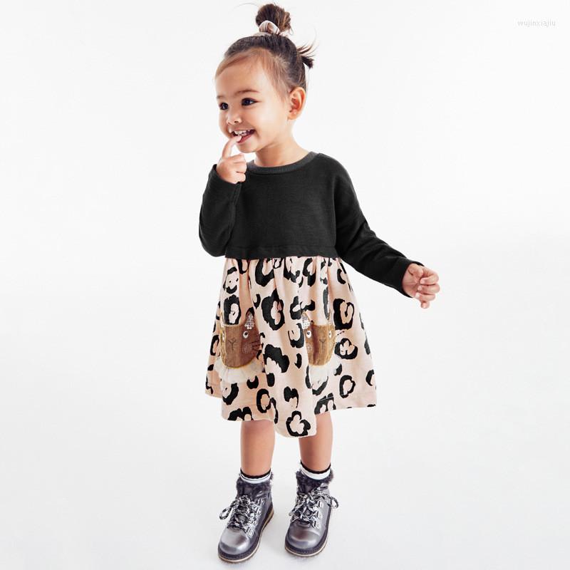 

Girl Dresses Jumping Meters Girls With Animals Embroidery Autumn Spring Leopard Print Children's Costume Long Sleeve Kids Frocks, T1279