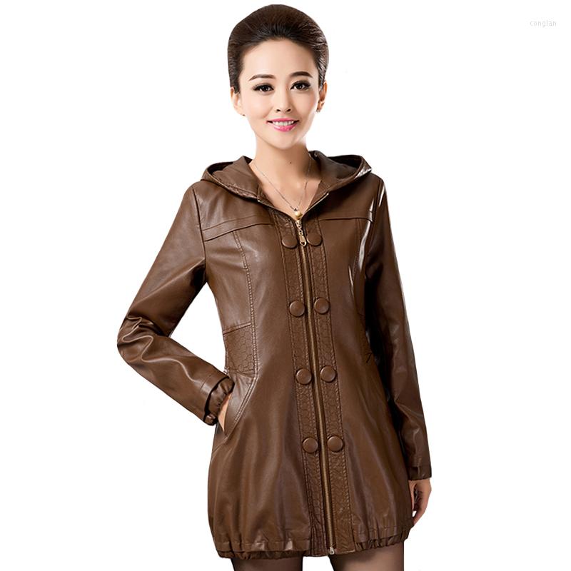 

Women's Leather 2022 Autumn Winter Jacket Women Loose Hooded Faux Coat Pu Trench Female Outwear, Black