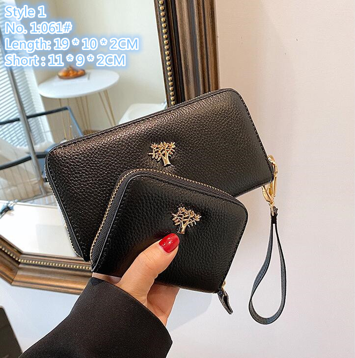 

Wholesale factory ladies clutch bags 2 styles Joker multifunctional leather mobile phone bag personalized zipper long wallet metal decoration short coin purse, Black-short -plum blossom