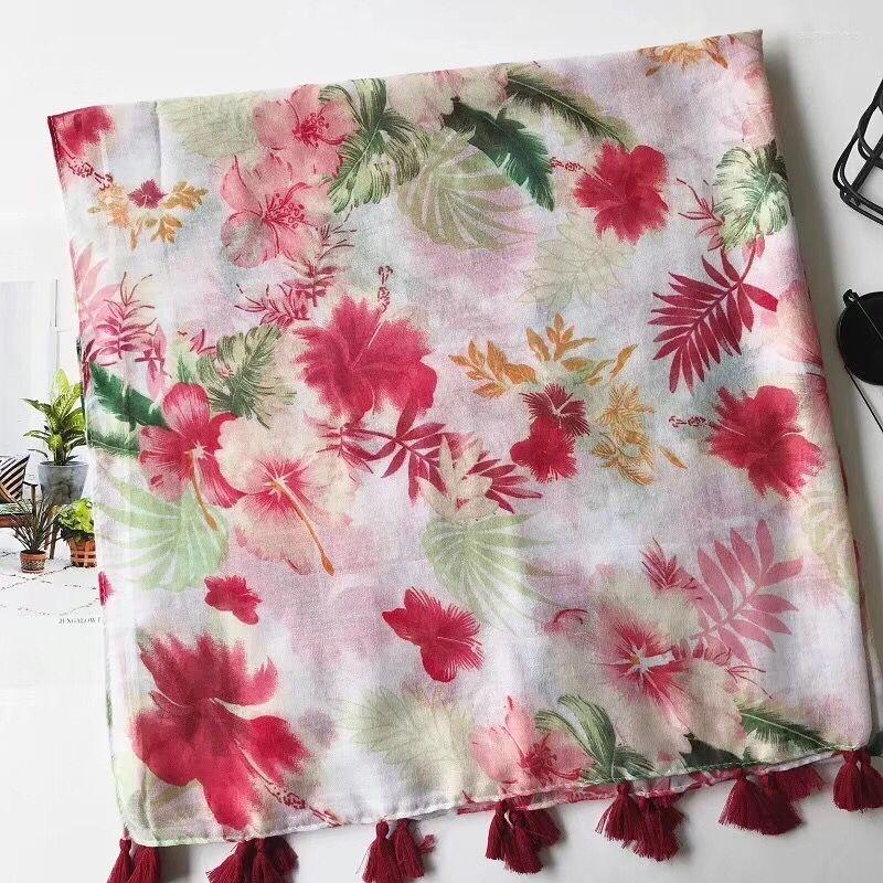 

Scarves Spain Floral Tassel Viscose Scarf Head Women Print Shawls And Wraps Hijab Muslim 180 90cm Cape