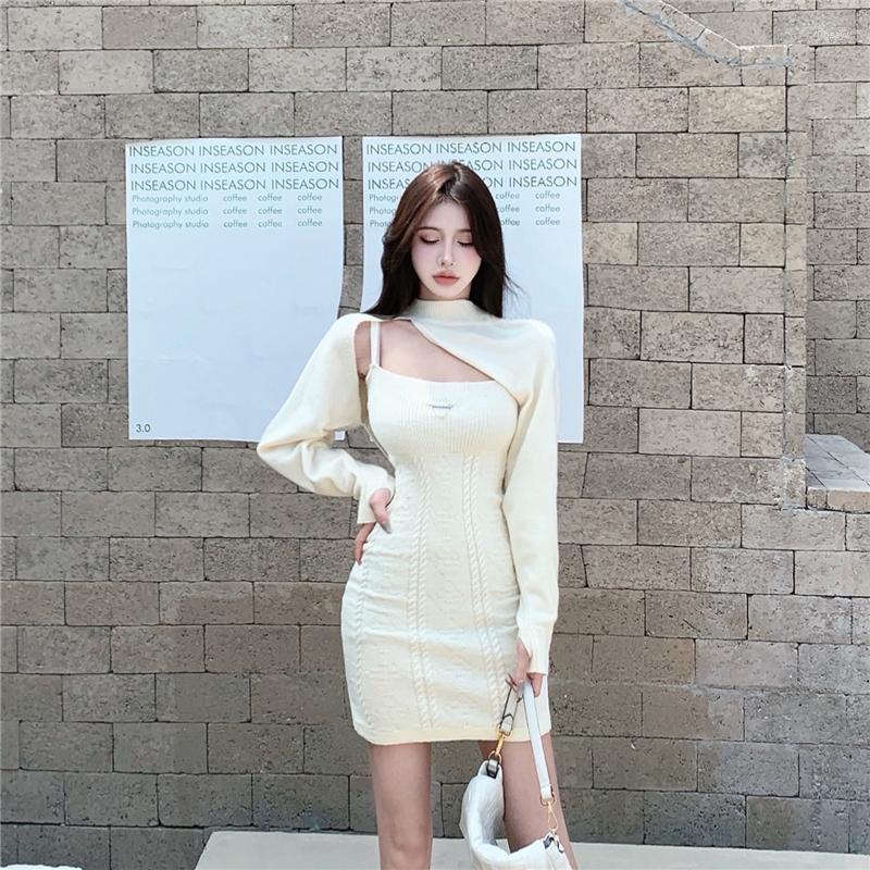 

Women's Sweaters Japanese Sweet Pure Desire Long Sleeve Design Feeling Irregular Shawl Sling Bag Hip Hook Flower Dress, Sky blue