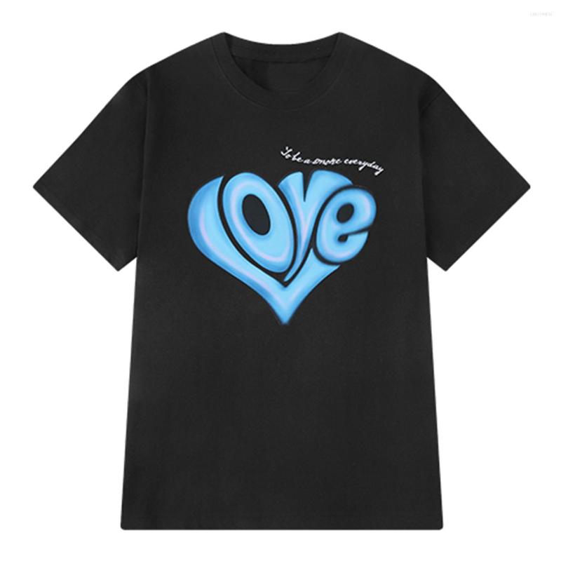 

Men's T Shirts LACIBLE Summer Tees Harajuku Heart Letter Graphic Men Women Casual Short Sleeve Tops Couple Shirt Lover Clothing, Black