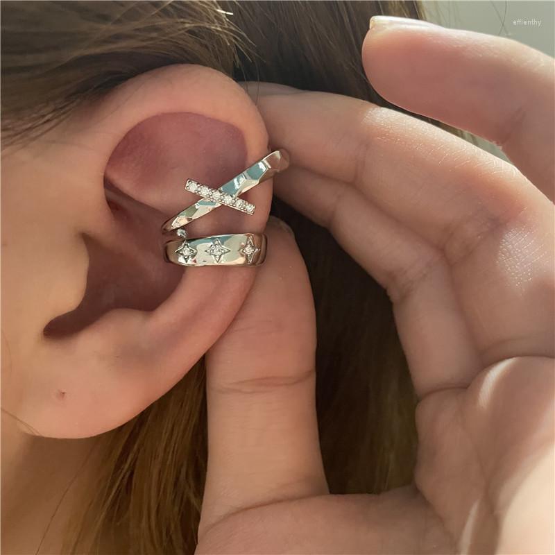 

Backs Earrings Origin Summer Fairy Cross Star Rhinestone Clip Earring For Women Gold Silver Color Metallic Index Finger Ring Jewelry