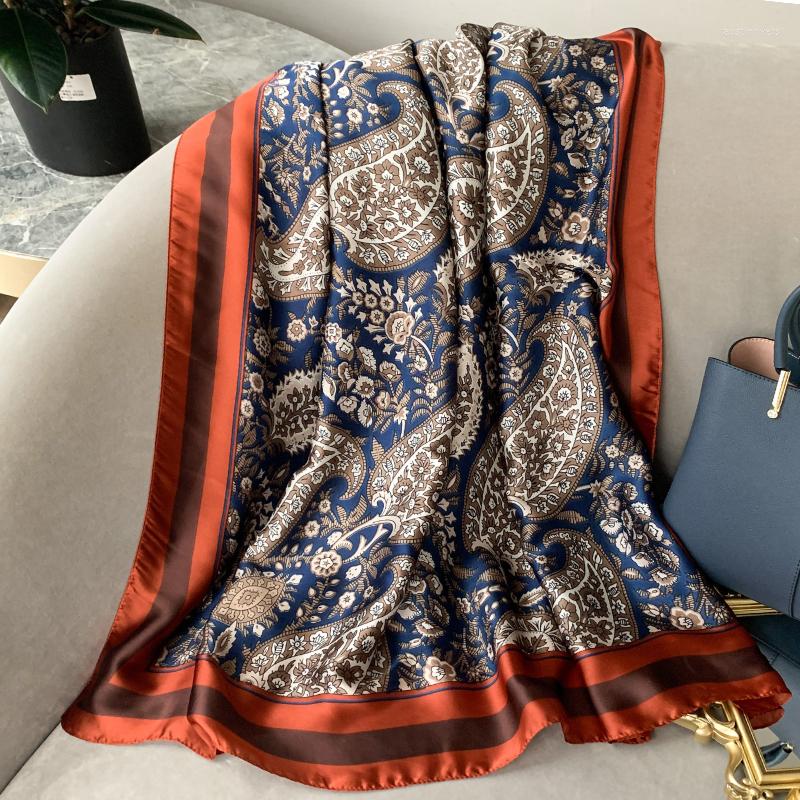 

Scarves 2022 Neckerchief Print Silk Satin Scarfs Fashion Beach Towel Ladies 180X90CM Luxury Sunscreen Shawls