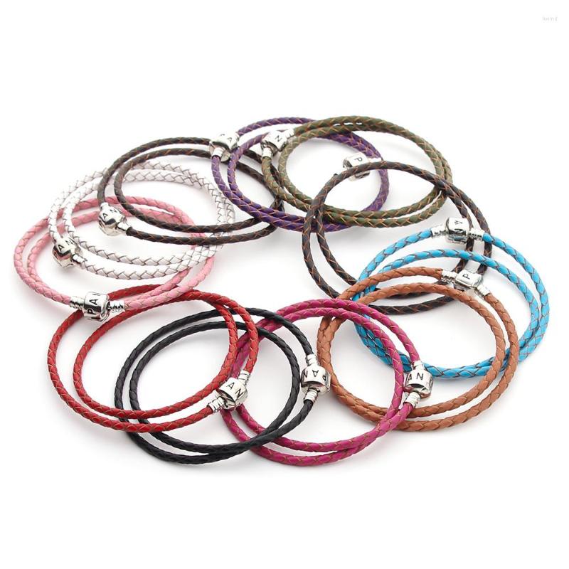 

Charm Bracelets Double Layer Braided Leather Bracelet Men Women Laser Lettering Clasps DIY Fine For Jewelry Gift