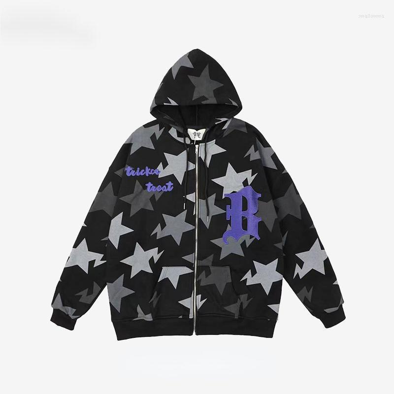 

Men's Hoodies Dark Hiphop Tide Brand High Street Star Print Cardigan Sweatshirt Man Retro Hoodie Sweater Autumn Oversized Jacket Women Ins