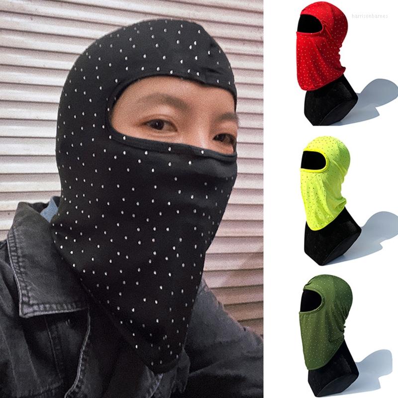 

Berets Unisex Cycling Motorcycle Full Face Mask Shiny Rhinestone Beaded Outdoor Sports Hood Balaclava Sun Protection Neck Scarf, Rose red