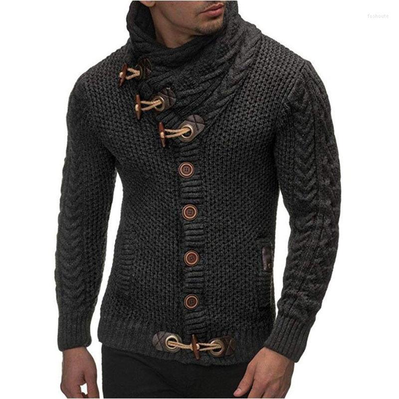 

Men's Hoodies Fashion Sweater Autumn And Winter Knitting Coat High Collar Button Personality Men's 2022 Clothing, Dark blue