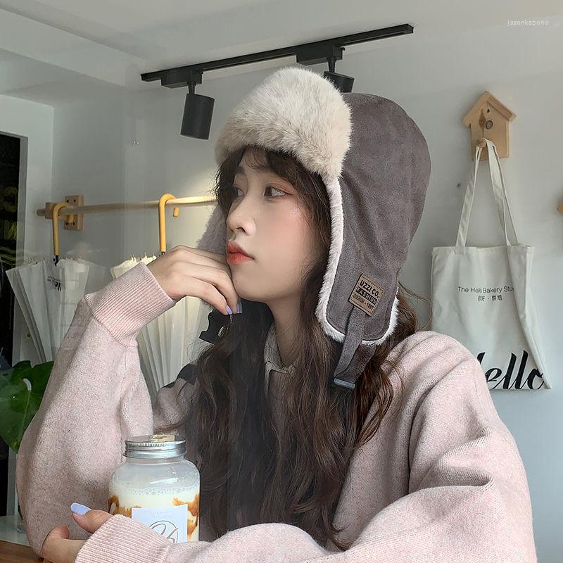 

Berets Women's Fashion Furry Bomber Hat With Earflaps Faux Leather Outdoor Men's Black Winter Snow Cap Windproof Warm Pink Fur