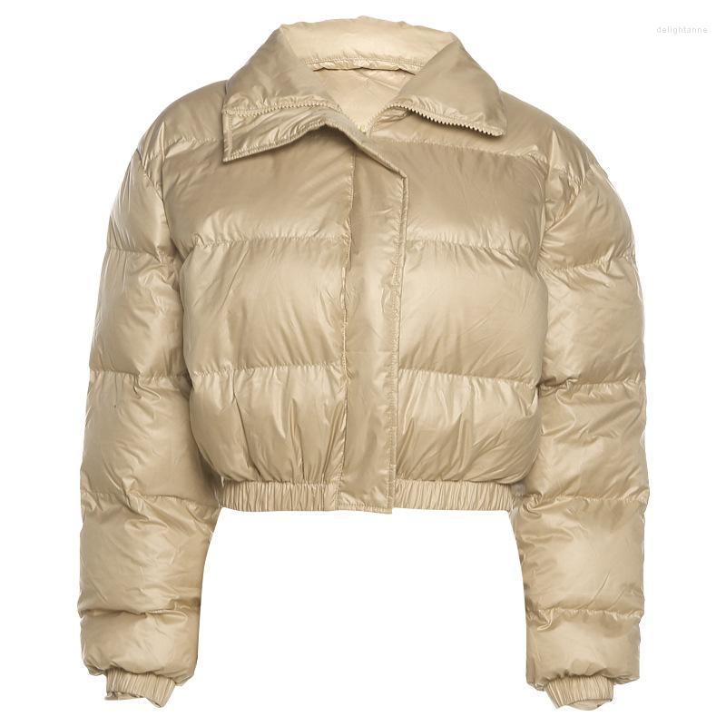 

Women' Down 2022 Autumn And Winter Fashion Long-sleeved Stand-up Collar Zipper Self-cultivation Warm Solid Color Cotton Jacket, Khaki