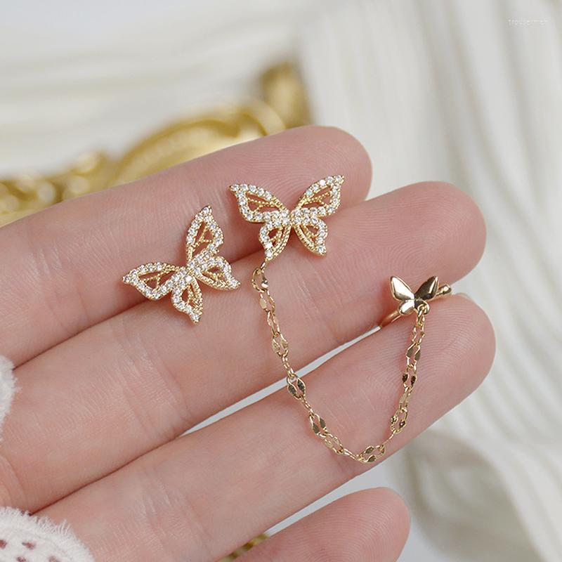 

Backs Earrings Clip-on & Screw Back Charm Gold Color Zirconia Butterfly No Pierced Ear Women Earring Elegant Bone Clip Engagement Jewelry