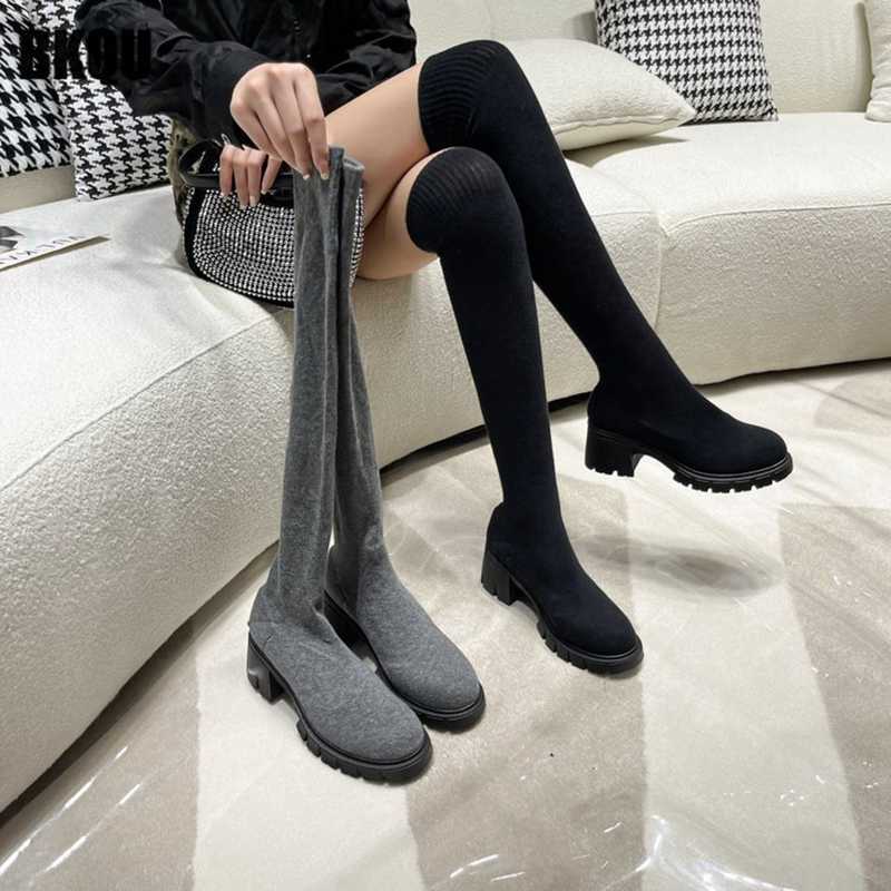 

Boots 2022 New Women Over The Knee Design Elastic Band Ladies Fashion Sock Thigh High Female Warm Autumn Winter Shoes Y2210, Gray