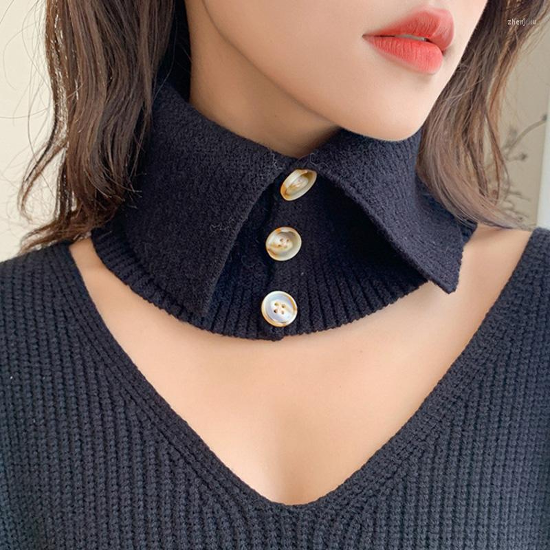 

Scarves Design Solid Winter Knitted Infinity Women Button Bandanas Neckchief Soft Shawl Wraps Collar Female Snood Bufandas Mujer