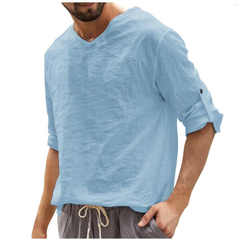 

Men' Casual Shirts Men' Shirt Fashion Solid Color Long Sleeve Soft Comfortable Cotton Linen Men White Camisa Masculina, Gray
