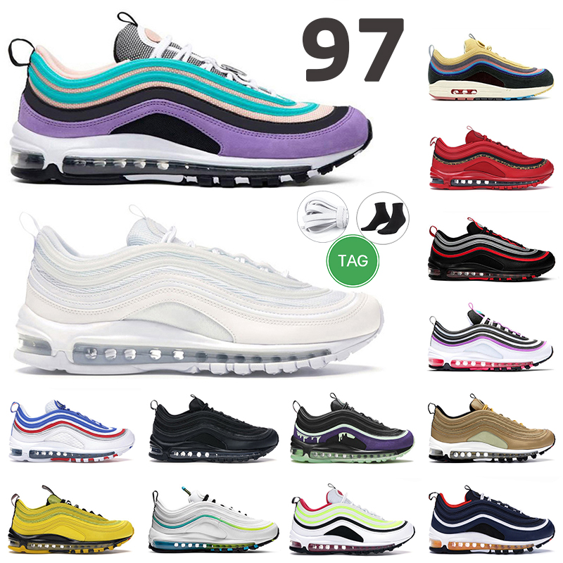 

men women 97 running shoes Silver Bullet Iridescent Tropical Twist Worldwide Black White mens trainer sneakers size 36-45, # 31