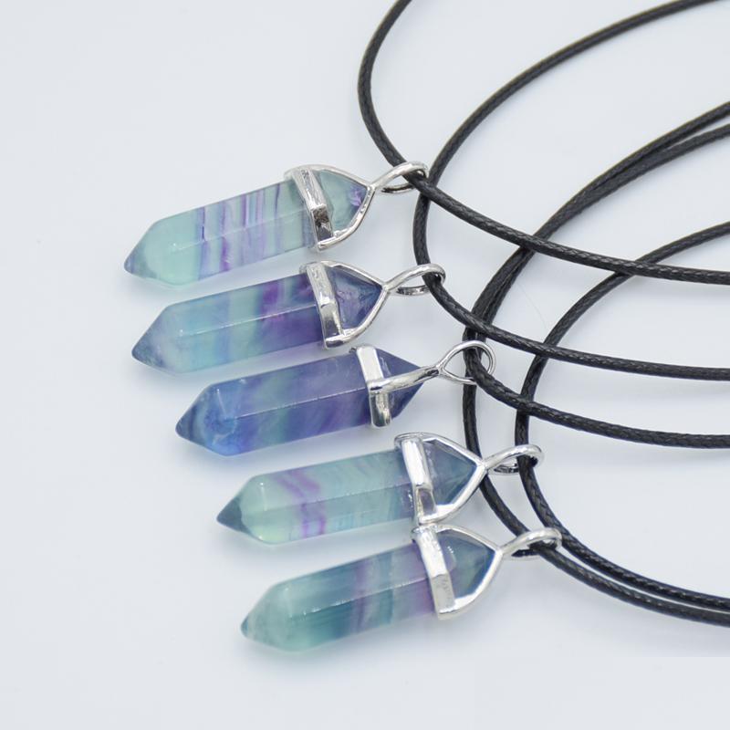 

Pendant Necklaces Natural Purple Green Fluorite Hexagonal Column Stone Necklaces Pendant Charms Vintage Choker Necklace Fashion Women Dhis1