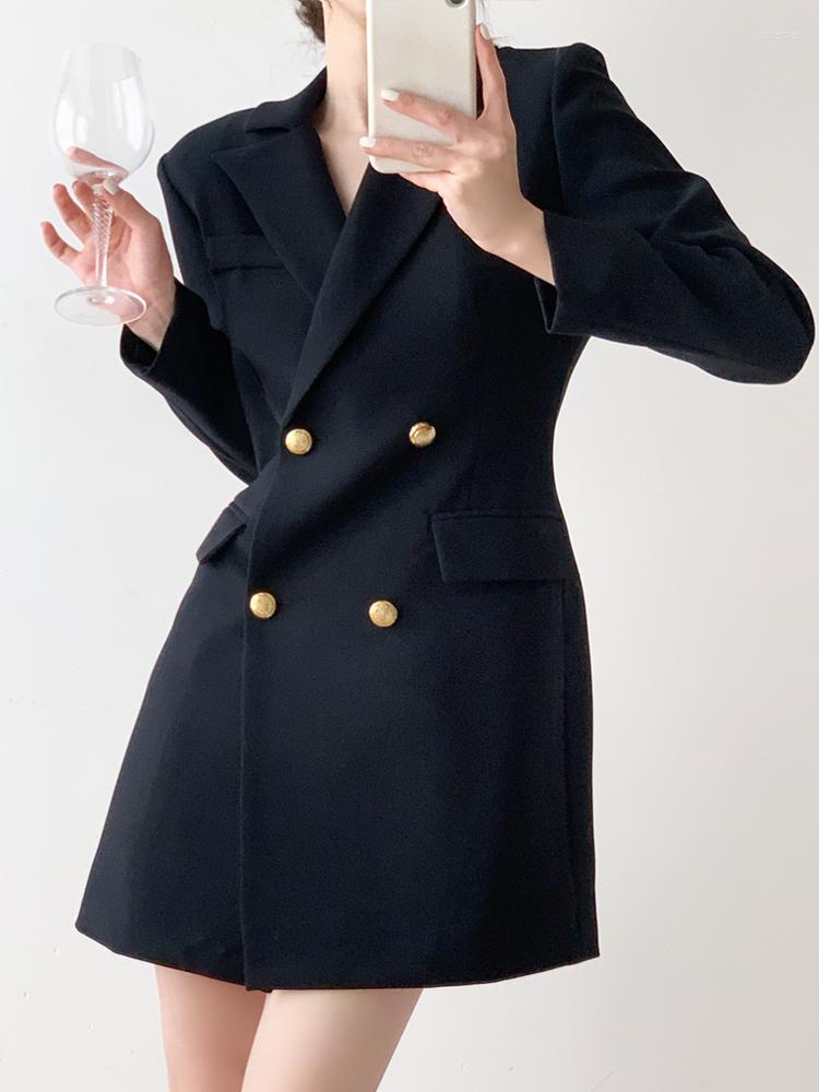 

Women' Suits Autumn Suit Dress 2022 High Waist Double Breasted Black French Coat Woman