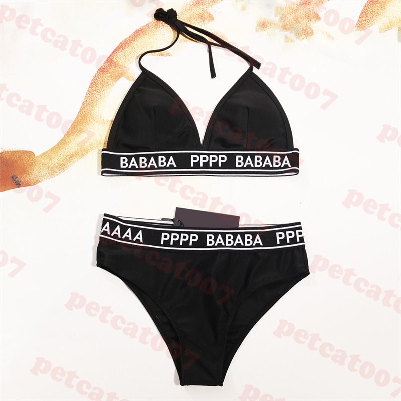 

Sexy Halter Bikini Set High Waist Womens Swimsuit Briefs Letter Logo Swimwear Ladies Underwear
