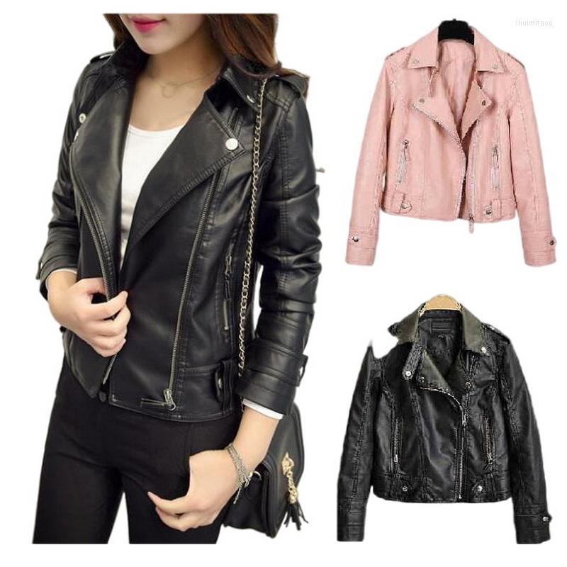 

Women' Leather Women Jacket Spring Autumn Moto PU Slim Washed OL Outwear Multi-Color, Beige