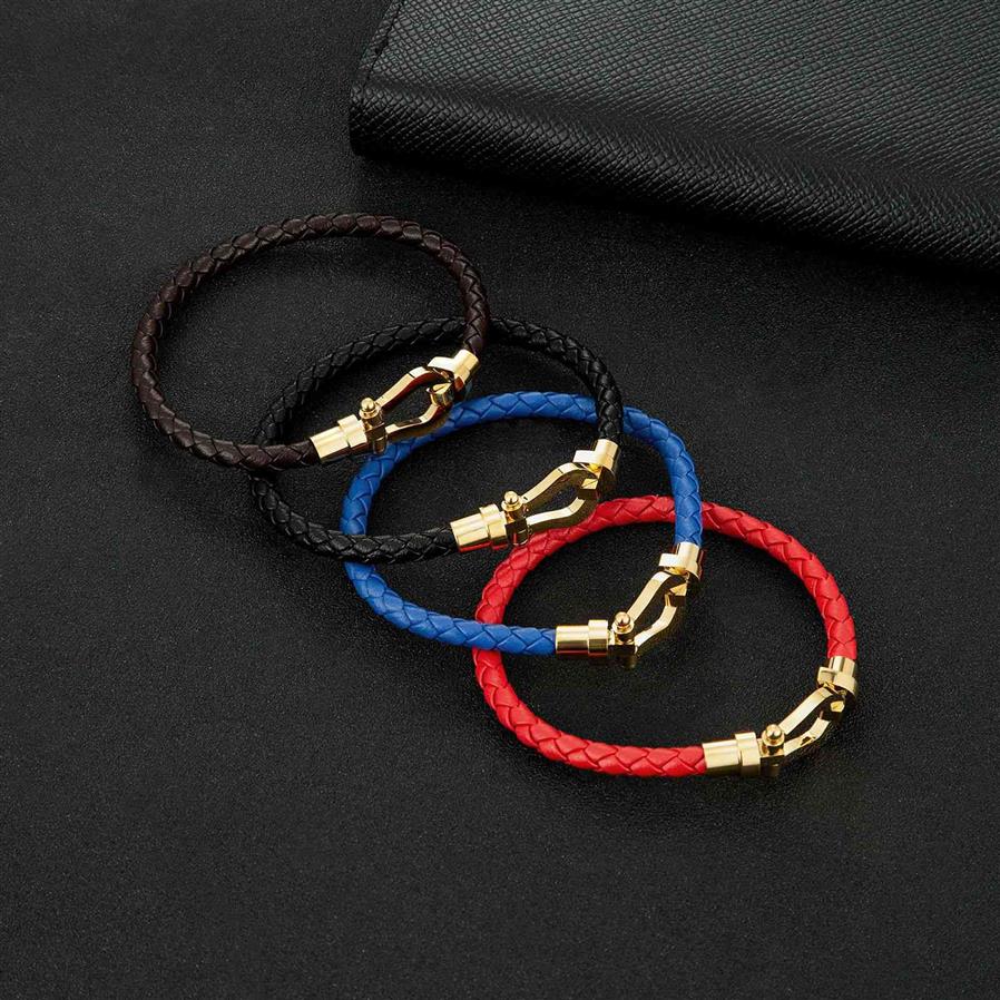 

Steel Titanium Bracelet Four Color Braided Horseshoe Buckle Gold Plated Bracelet Stainless Steel U-shaped for Lovers284y