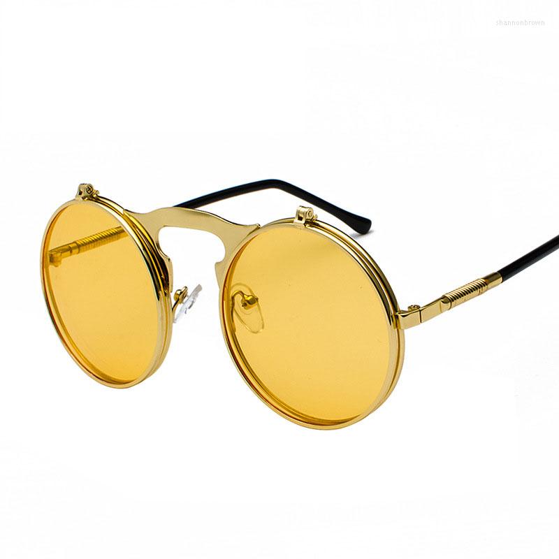 

Sunglasses 2022 Trendy Retro Metal Steampunk Flip-top Round Frame For Men And Women Fashionable Glasses
