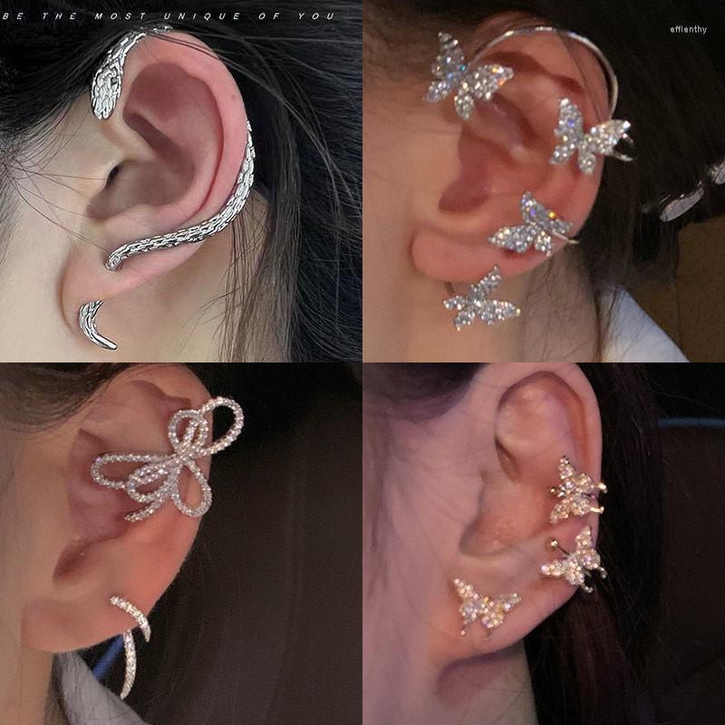 

Backs Earrings Fashion Diamond-Studded Butterfly Ear Clips Niche Bow Without Holes Bone Clip Hanging European And American