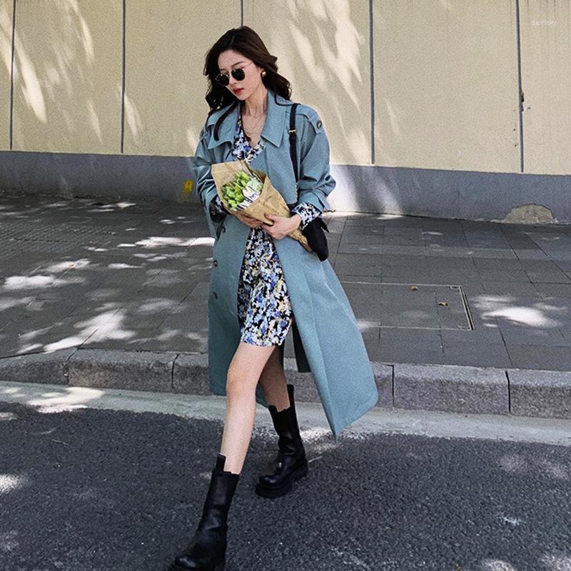 

Women' Trench Coats Spring Autumn Women' Lapel Coat With Belt Fashion Long Sleeve Outerwear Female Solid Windbreaker Casual Loose, Black