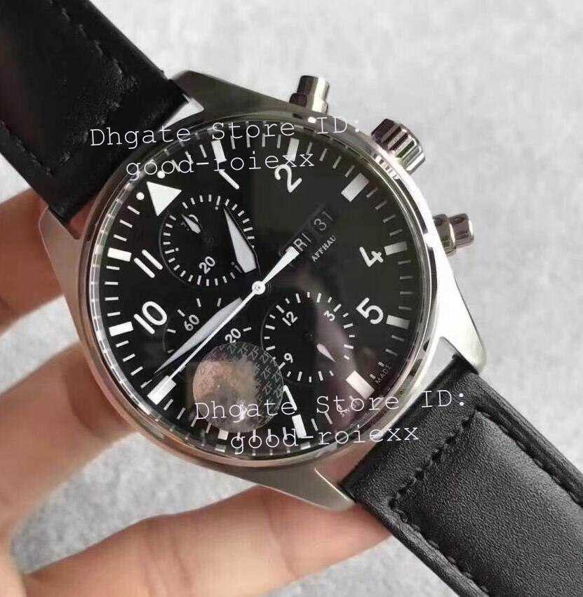 

Top Mens Automatic Chronograph SA 7750 Watch Men Black Dial 377709 Leather Valjoux Date Day Time ETA Watches Sport ZF Factory Stopwatch