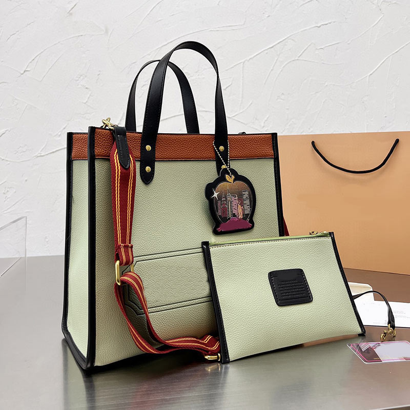 

2ps Classic Field Handbag Tote Shopping Bag Women Crossbody Bags Genuine Leather Fashion Letters Mommy Travel Bag Removable Wide Strap Interior Zip Pocket