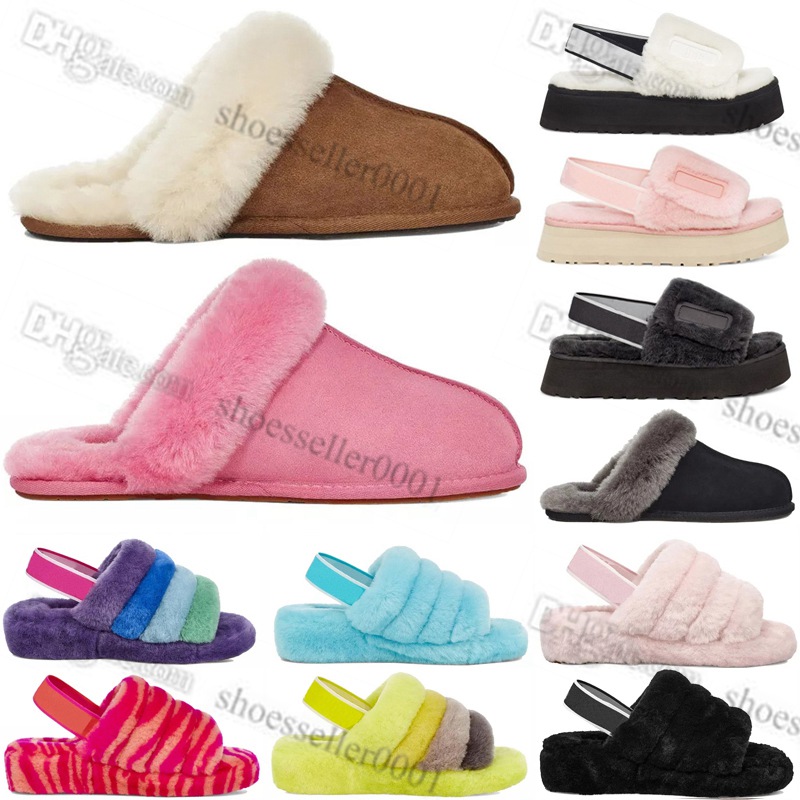 

Fluff fuzz yeah slide slipper designer australian classic snow Half slippers scuffette ii woman Solid color girl kids winter flat australia fur Furry sliders 21-43, 30