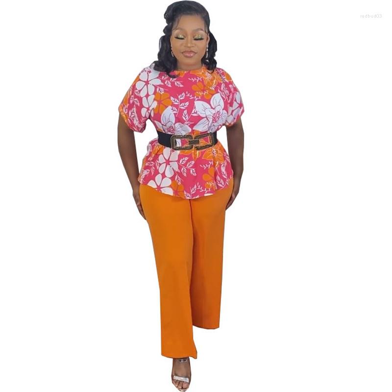 

Women's Two Piece Pants Elegant Workwear Set Women Flower Print Blouses Top And Wide Leg Suits Office Lady Matching Sets Festival Outfit, Blue