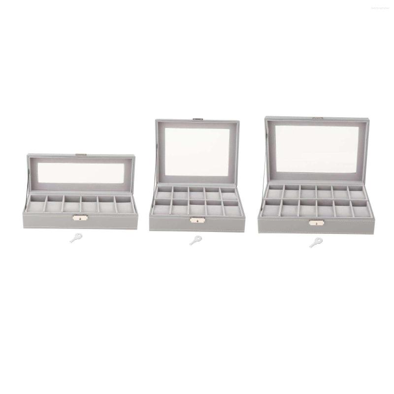 

Watch Boxes 6/10/12 Box PU Leather Gray Case Storage Holder Organizer Jewelry Display Gift