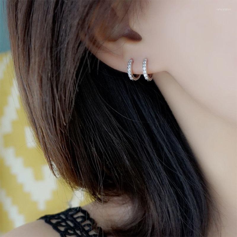

Backs Earrings The Korean S925 Sterling Silver Fashion Personality CHIC Hong Kong Style Slightly Inlaid Diamond Circle